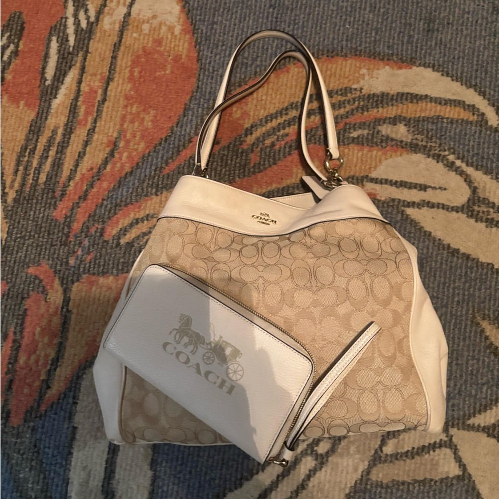 Coach white smoked outline purse and wallet set